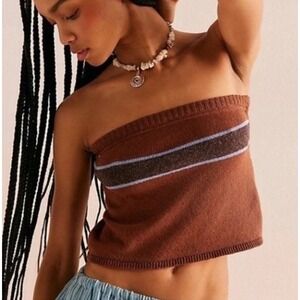 Free People Brown Stripe Knit Tube Crop Top